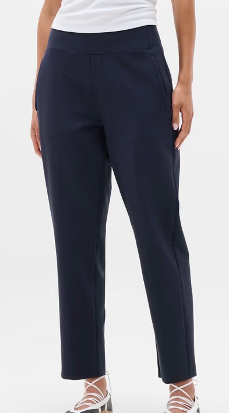 Athleta Endless High Rise Pant Navy Textured Stretch Fabric Tapered Fit Sz 2